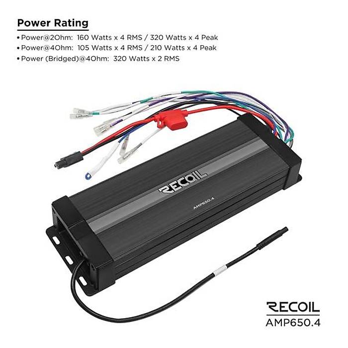 Recoil AMP-650.4 Marin Su Ge�irmez 4 Kanal Amplifikat�r | 4x105W RMS | ATV-UTV-Moto | SPLHIFI