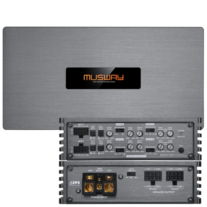 Musway EIGHT 100 8 Kanal Snf D Amfi | 13.8 V: 8100 W / 8180 W  Kpr 4360 W | 14.4 V: 8110 W / 8195 W  Kpr 4390 W | High-Level + RCA | SPLHIFI