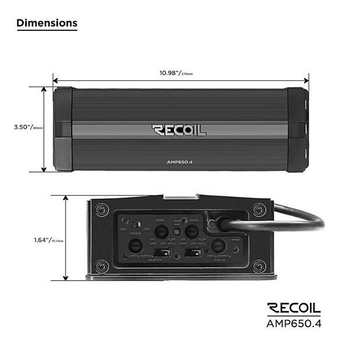 Recoil AMP-650.4 Marin Su Ge�irmez 4 Kanal Amplifikat�r | 4x105W RMS | ATV-UTV-Moto | SPLHIFI