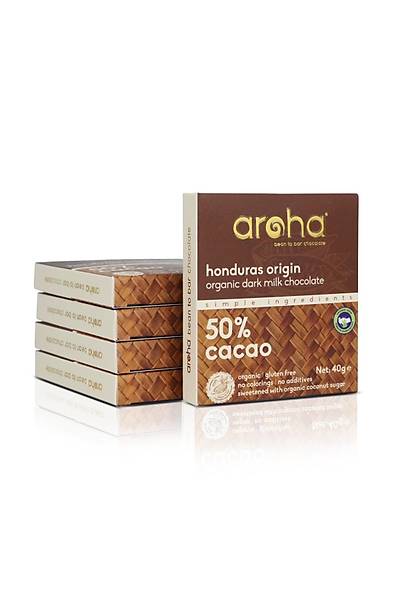 Aroha Organik Çikolata - %50 Kakao, Sütlü, Honduras Orijin Organik Sertifikalý Çikolata. 5 x 40 Gr