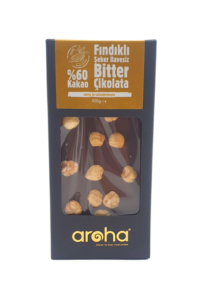 Aroha Þekersiz Stevialý Fýndýklý %60 Bitter Çikolata (Ketojenik Çikolata)