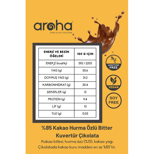 %85 Kakao Hurma zl Bitter Kuvertr ikolata 500 g