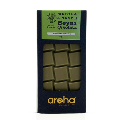 Aroha Matchalı & Naneli Şekersiz Stevialı  Beyaz Çikolata