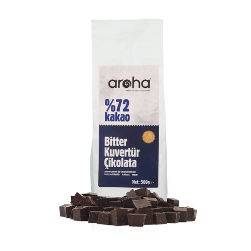 %72 Kakao - Aroha Bitter Vegan Glutensiz ikolata Kuvertr  500 Gr.
