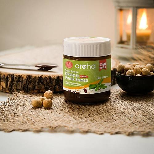 3 Adet eker lavesiz ikolatal Srlebilir Fndk Kremas - Stevial Fndk Ezmesi (3 X 180 Gr)