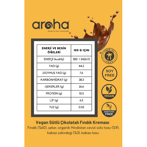 Vegan Stl ikolatal Fndk Kremas %60 Fndk - 180 g