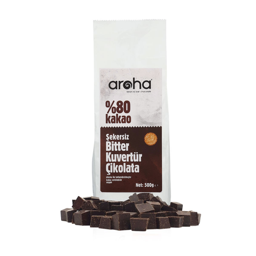 %80 Kakao - ekersiz Vegan Ketojenik Stevial Bitter ikolata Kuvertr  500 Gr.