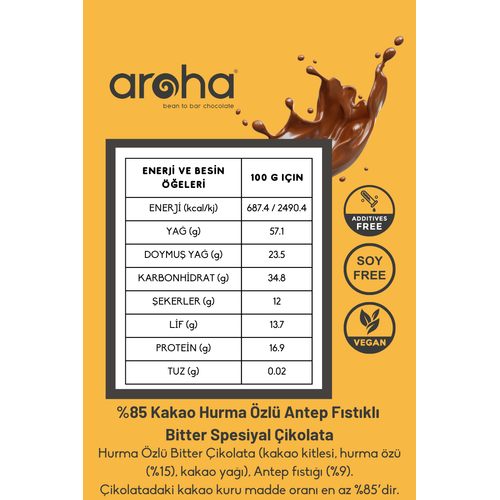 %85 Kakao Hurma zl Antep Fstkl Bitter Spesiyal ikolata - 500 g