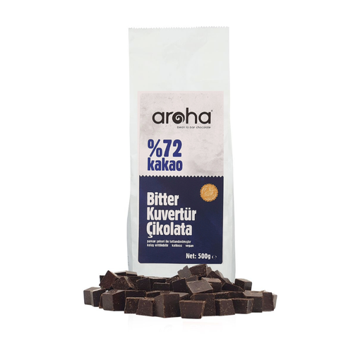 %72 Kakao - Aroha Bitter Vegan Glutensiz Çikolata Kuvertürü  500 Gr.