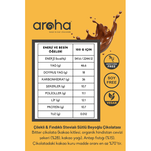 ilekli & Fndkl Stevial Stl Beyolu ikolatas - 250 g