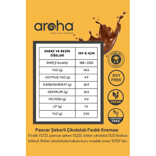 l Avantaj Paket. Pancar ekerli ikolatal Fndk Kremas %72 Fndk - 180 g X 3 Adet