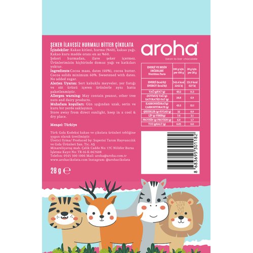 Hurmal Bitter ikolata 28 gr | eker lavesiz | Aroha Kids