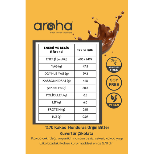 %70 Kakao Honduras Orijin Bitter Kuvertr ikolata 500 g