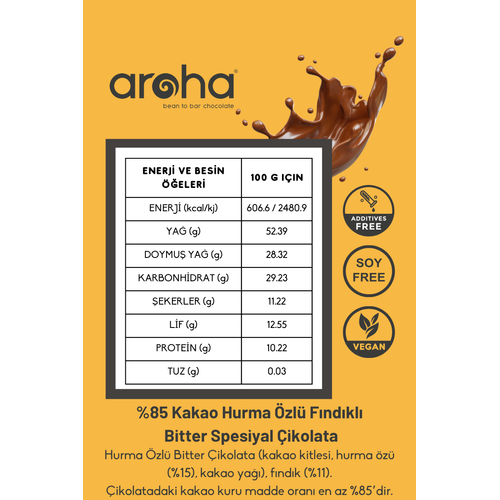 %85 Kakao Hurma zl Fndkl Bitter Spesiyal ikolata - 500 g