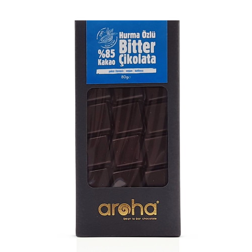 Aroha Şeker İlavesiz Vegan Hurma Özlü Bitter Çikolata - %85 Kakao