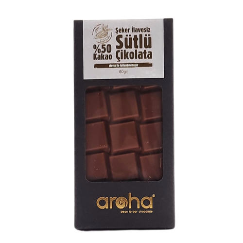 Şeker İlavesiz Stevialı Sütlü Çikolata - %50 Kakao