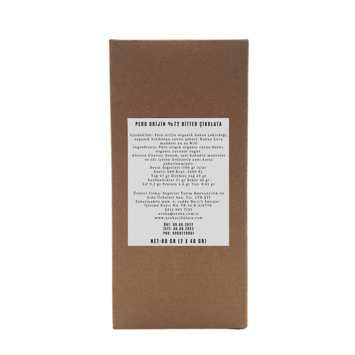 Small Batch Peru Orijin %72 Bitter ikolata- Vegan