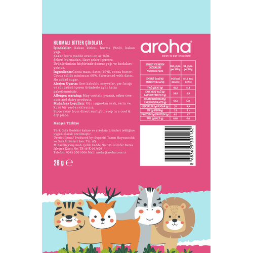 Hurmal Bitter ikolata 28 gr | ekeri Meyveden | Aroha Kids