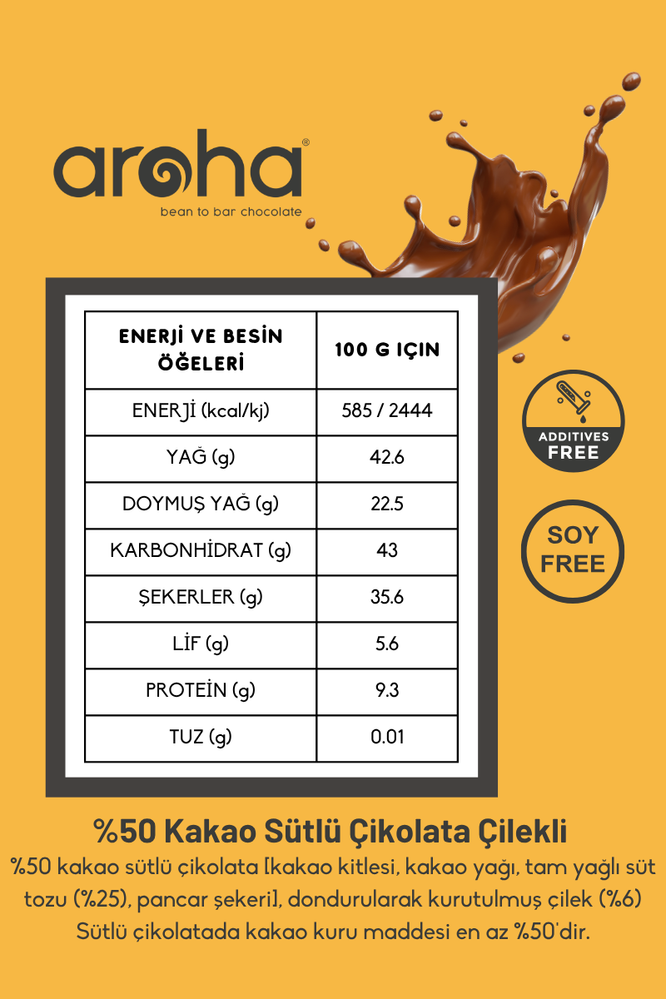 % 50 Kakao Çilekli Sütlü Çikolata 85 g
