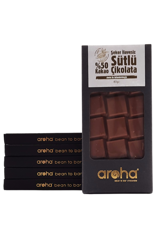 % 50 Kakao, Stevialı Sütlü Çikolata. 80 Gr. X 6 Adet