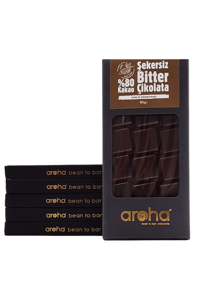 %80 Kakao, Stevialı, Bitter Çikolata. 80 Gr. X 6 Adet.