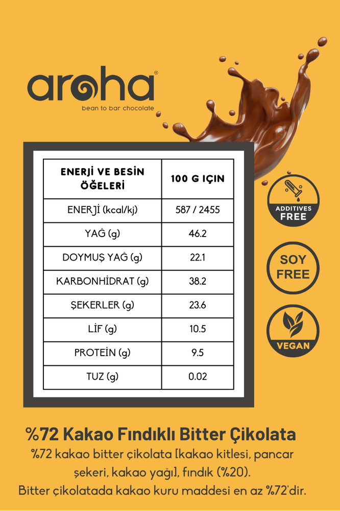 %72 Kakao Fındıklı Bitter Çikolata 100 g