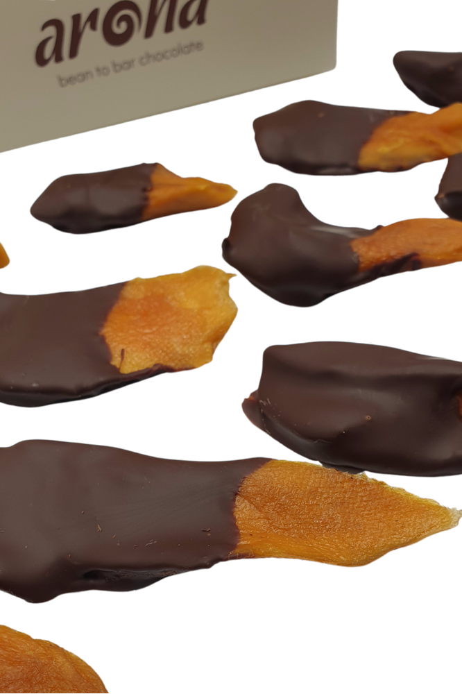 %70 Bitter Çikolata Kaplı Şeker İlavesiz  Mango Dilimleri-250 Gr.