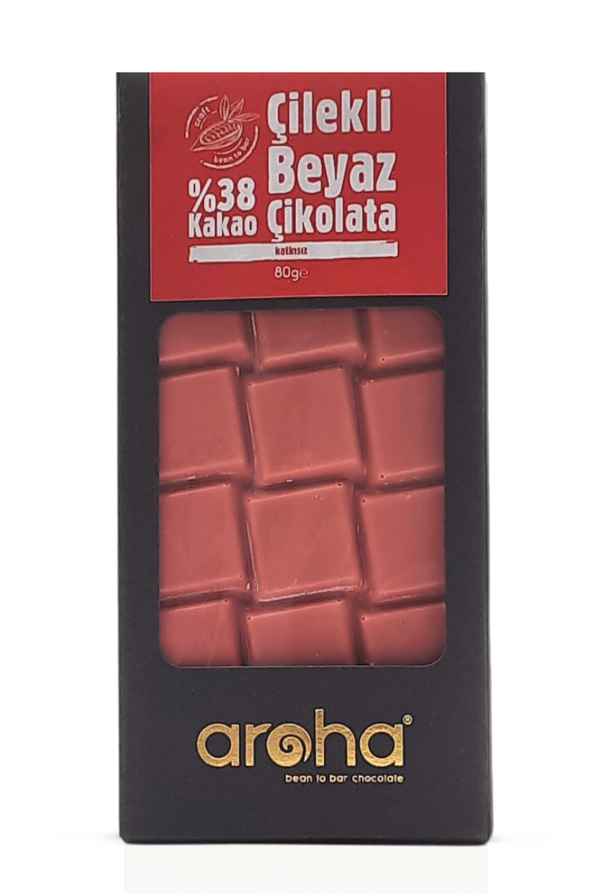 %38 Kakao, Çilekli Beyaz Çikolata. 80 Gr.