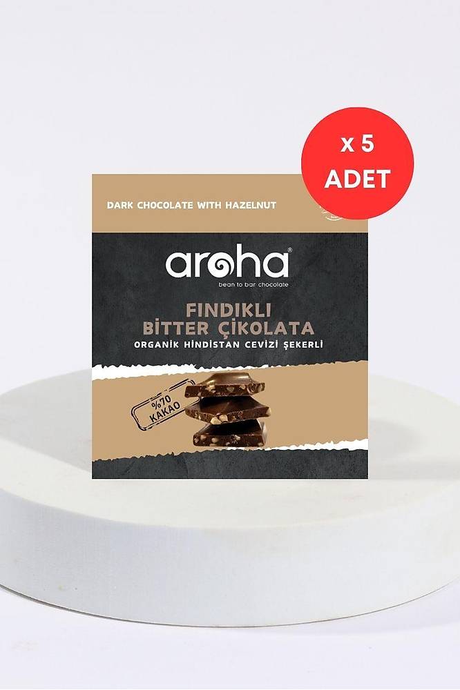 5 adet, Fındıklı Bitter Çikolata- Organik Hindistan Cevizi Şekerli 40 Gr.