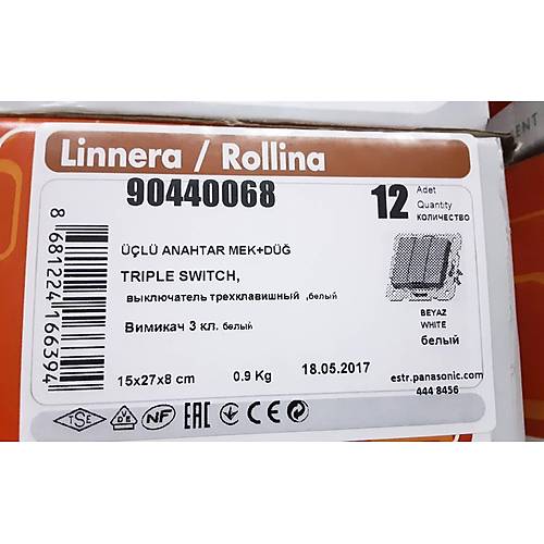 Viko Linnera 90440068 Sıva Altı 3'lü Anahtar Beyaz