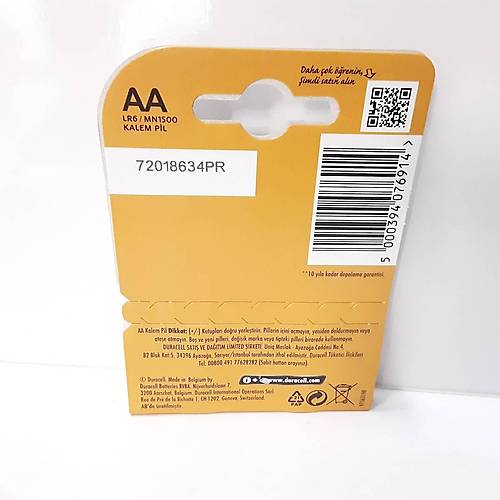 Duracell LR6/MN1500 1.5V Alkaline 2'li Kalem Pil