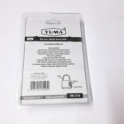 Yuma YM-2150 ifreli Asma Kilit 50 mm.