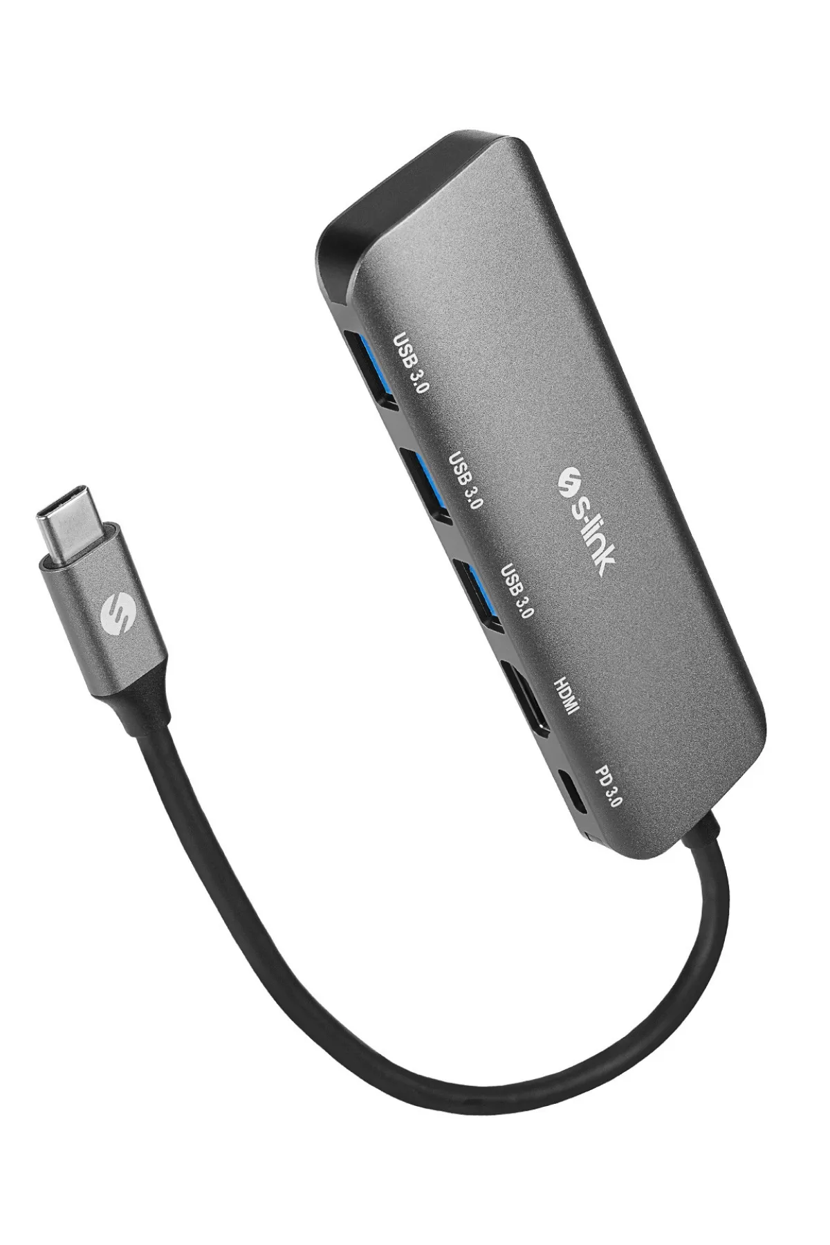S-link SWV-USBC030 HDMI 4K 30Hz Gri Metal Type-C to 3 USB3.0 6 in 1 1xPD Şarj 1xUSB-C Adaptör
