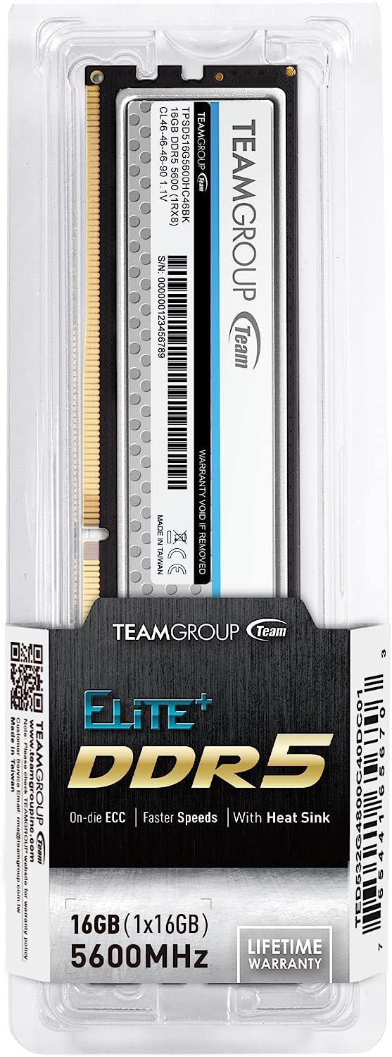Team Elite Plus Silver 16 GB (1x16GB) 5600 Mhz DDR5 CL46 U-DIMM Ram  (TPSD516G5600HC4601)