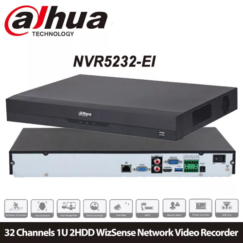 Dahua NVR5232-EI 32Kanal 12Mpix H265+ 2 HDD Desteği 1080P Kayıt 320Mbps Bant Genişliği