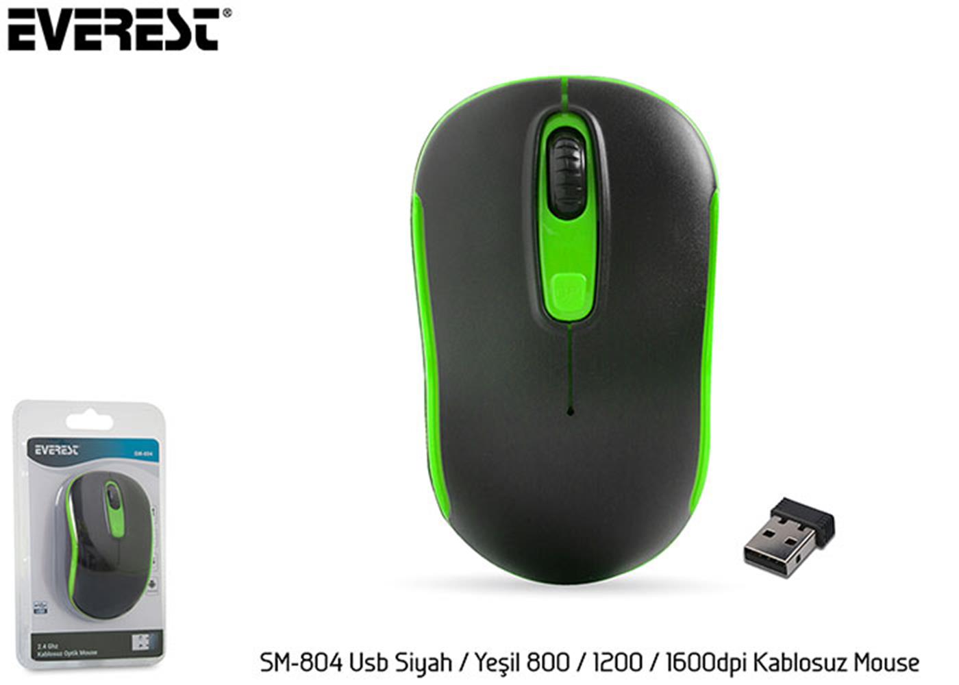 Everest SM-804 Usb Siyah-Yeşil 800 - 1200 - 1600dpi Kablosuz Mouse