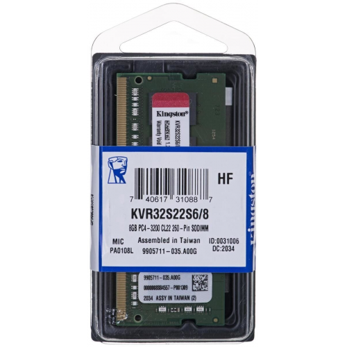 Kingston 8Gb 3200Mhz DDR4 1.2V CL22 Sodimm KVR32S22S6/8 Notebook RAM