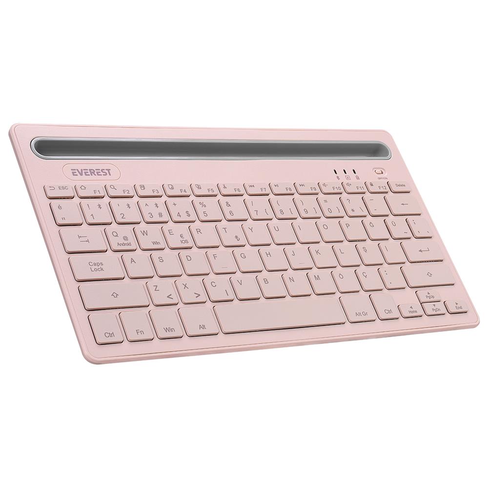 Everest KB-BT82 Pembe-Gri Bluetooth Ultra İnce+Şarjlı Q Mac-Win-Android-Ios Uyumlu Kablosuz Klavye