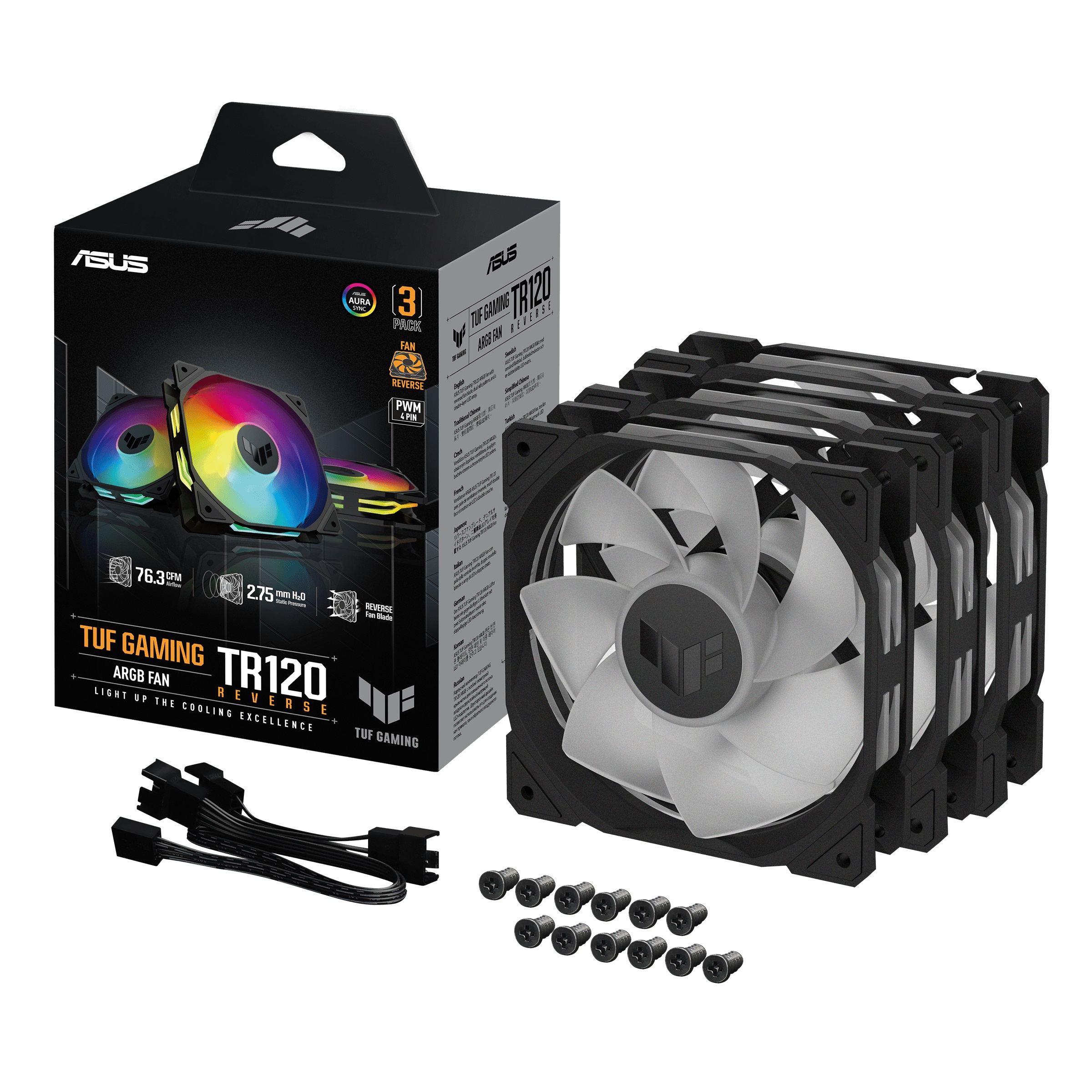 Asus Tuf TR120 Reverse Soğutucu Ters Hava Akışlı Adreslenebilir ARGB 120mm 3lü Siyah Kasa Fanı