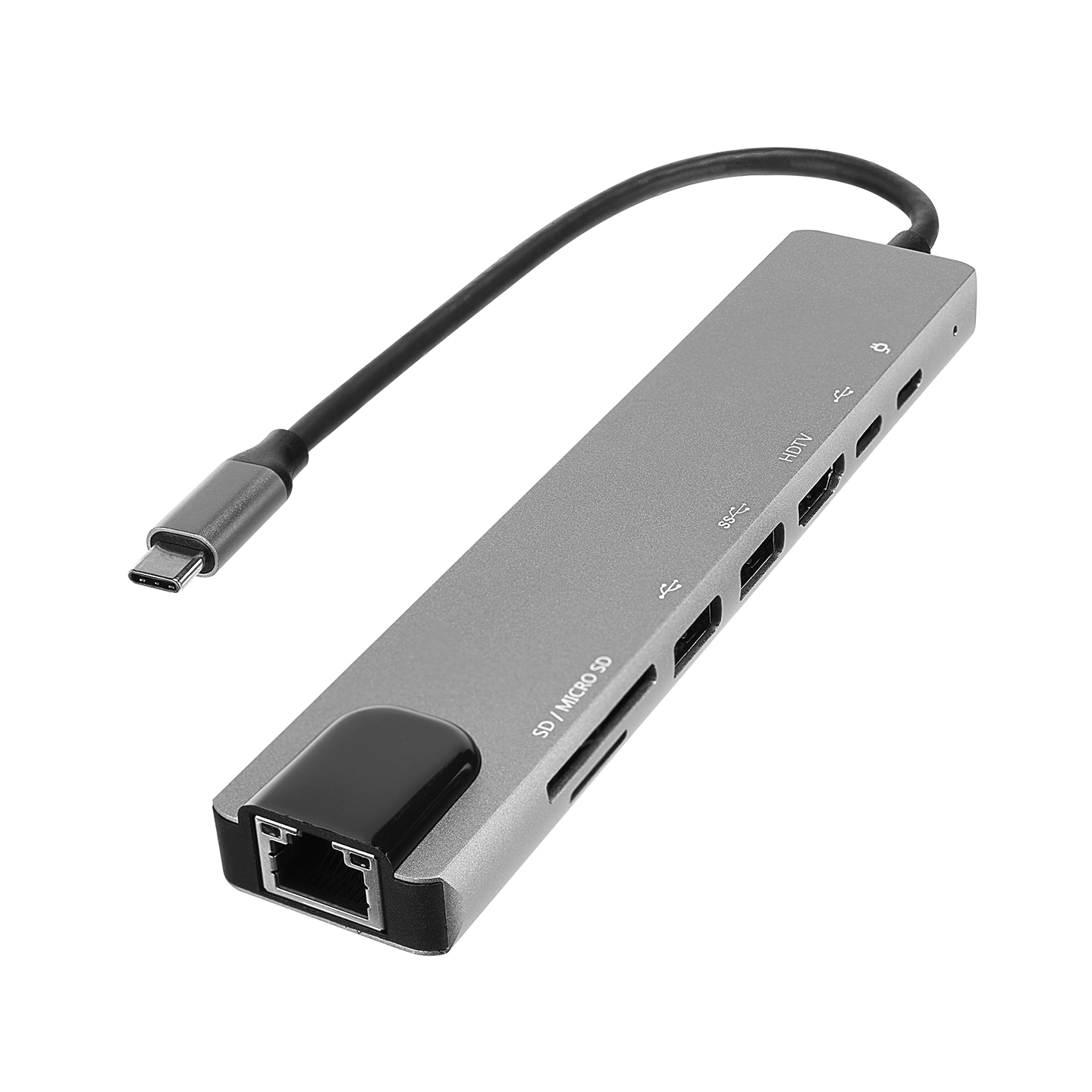 Hytech HY-USBC82 4K@30Hz Gri Metal 2xUSB3.0 1xUSB2.0 100Mbps PD TypeC Data SD/TF Kart Okuyucu Type C Adaptör