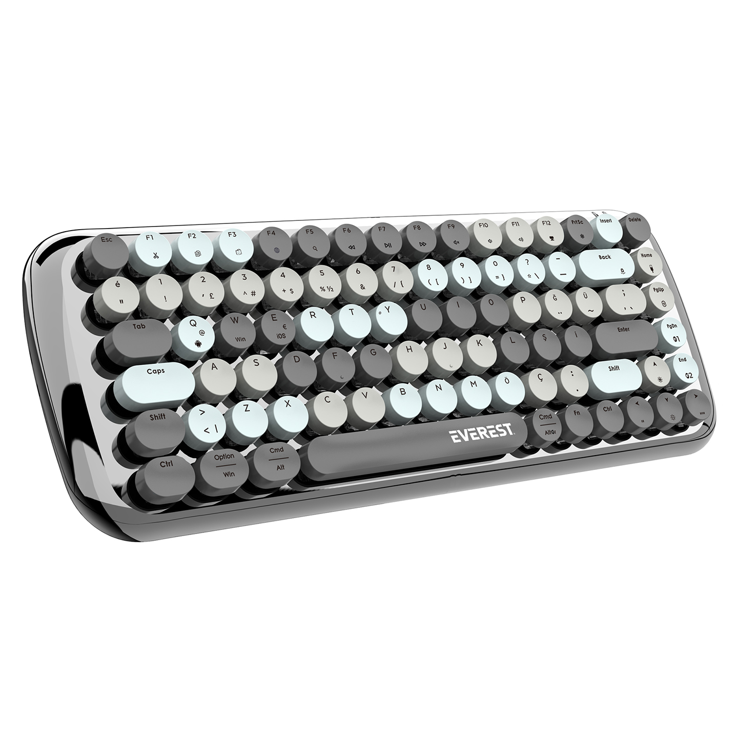 Everest KB-BT09 PARRY Siyah Gri Bluetooth+ 2.4Ghz Q Yuvarlak Tuşlu Mekanik Klavye Kablosuz Klavye