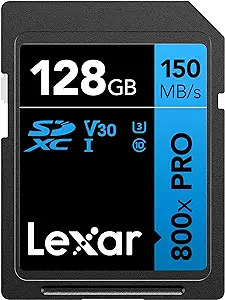 Lexar 128GB LSD0800P128G-BNNNG SD PROFESSIONAL 800X PRO SDXC UHS-I CARDS UP TO 150MB/S READ 45MB/S WRITE C10 V30 U3 SSD