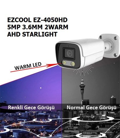 Ezcool EZ-4050HD 5MP 3.6MM Lens 2 Warm Ahd Bullet Kamera (Starlıght)