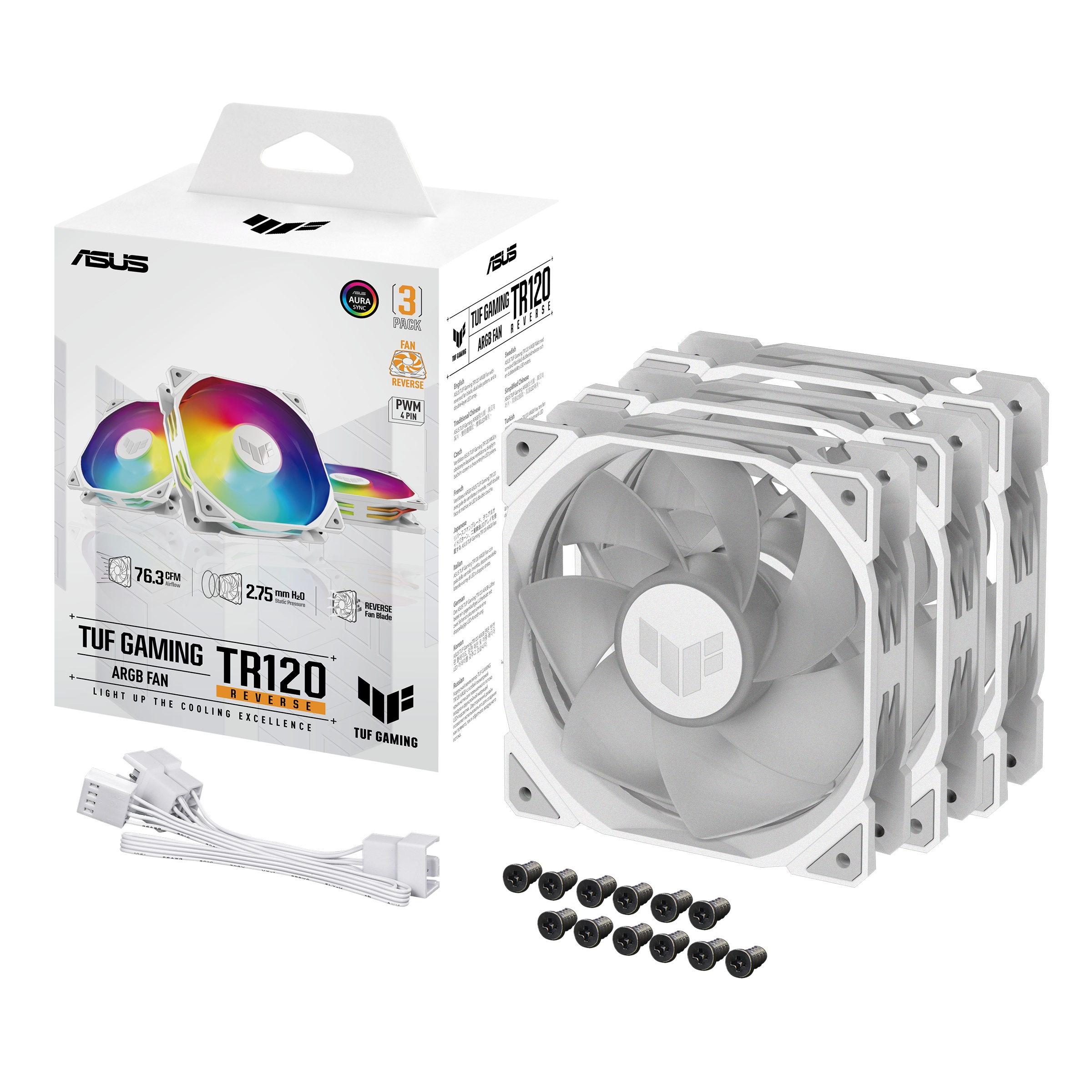 Asus Tuf TR120 Reverse SoğutucuTers Hava Akışlı Adreslenebilir ARGB 120mm 3lü Beyaz Kasa Fanı