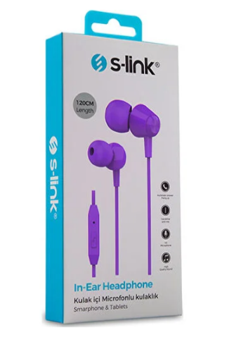 S-link SL-KU160 Mobil Telefon Uyumlu Mor Kulak İçi Mikrofonlu Kulaklık
