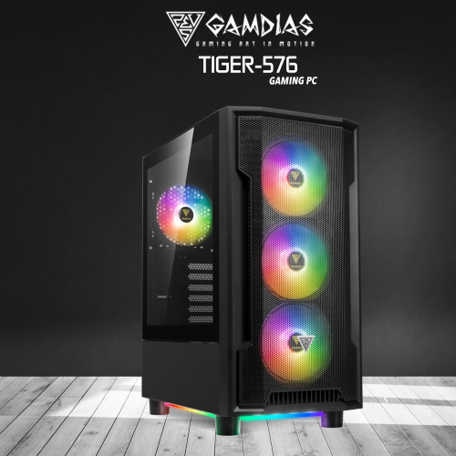 Gamdias TIGER-576 Ryzen 5 7600 16Gb DDR5 Ram 512Gb NVMe SSD GDDR5 RX580 Ekran Kartı 750W Free Dos Gaming  Bilgisayar