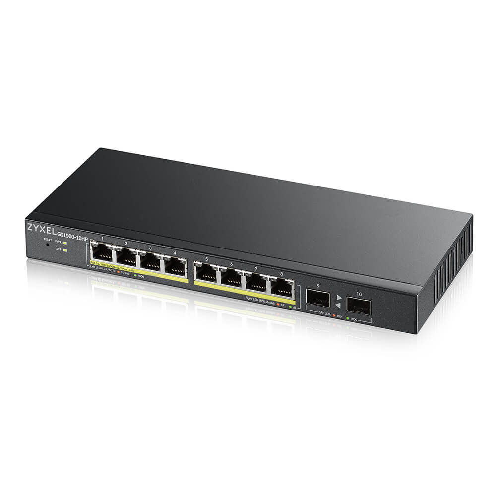 Zyxel GS1900-10HP-EU0102F 8-Port 8x100/100/1000 + 2xSFP Web Yönetilebilir PoE Switch (77 Watt)