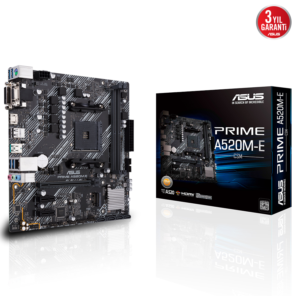 ASUS PRIME A520M-E CSM AMD A520 AM4 DDR4 4400 HDMI DVI VGA M2 mATX Anakart