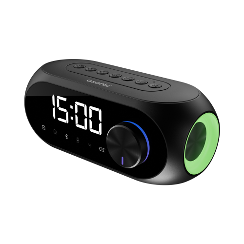 ASONIC AS-W6 Siyah 5W USB AUX Bluetooth Kablosuz Taşınabilir 1200mAh Batarya Alarmlı Saat Derece ve Speaker