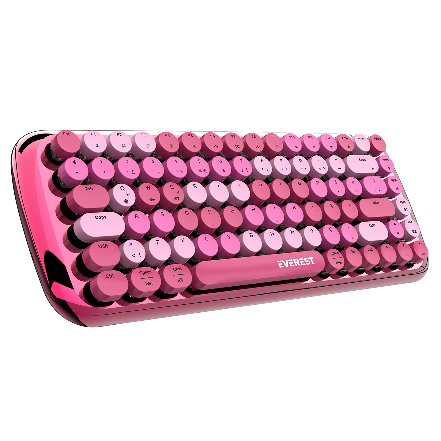 Everest KB-BT09 PARRY Renkli Tuşlu Pembe Bluetooth+ 2.4Ghz Q Yuvarlak Tuşlu Mekanik Kablosuz Klavye